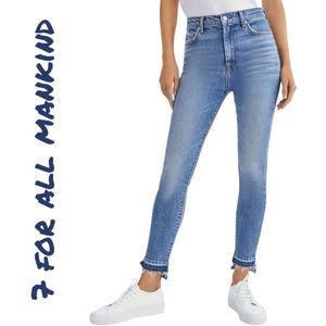 7 For All Mankind Women's Blue Step Hem Crop Denim Skinny Jeans Size 32 NWT